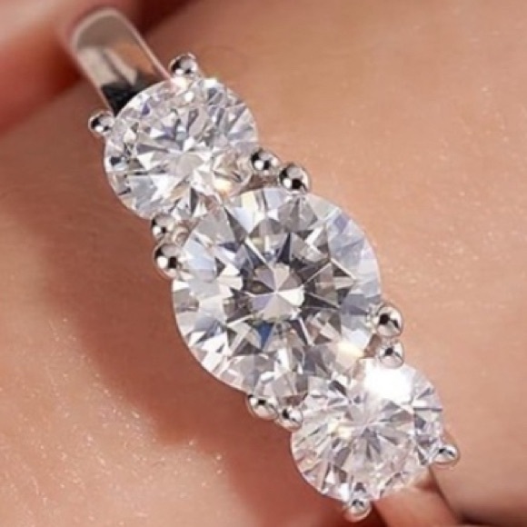 Moissanite Sterling Ring Triple 3 Stone 5 TOTAL CTW 2 CT center stone sz US 8.5 - Picture 10 of 17